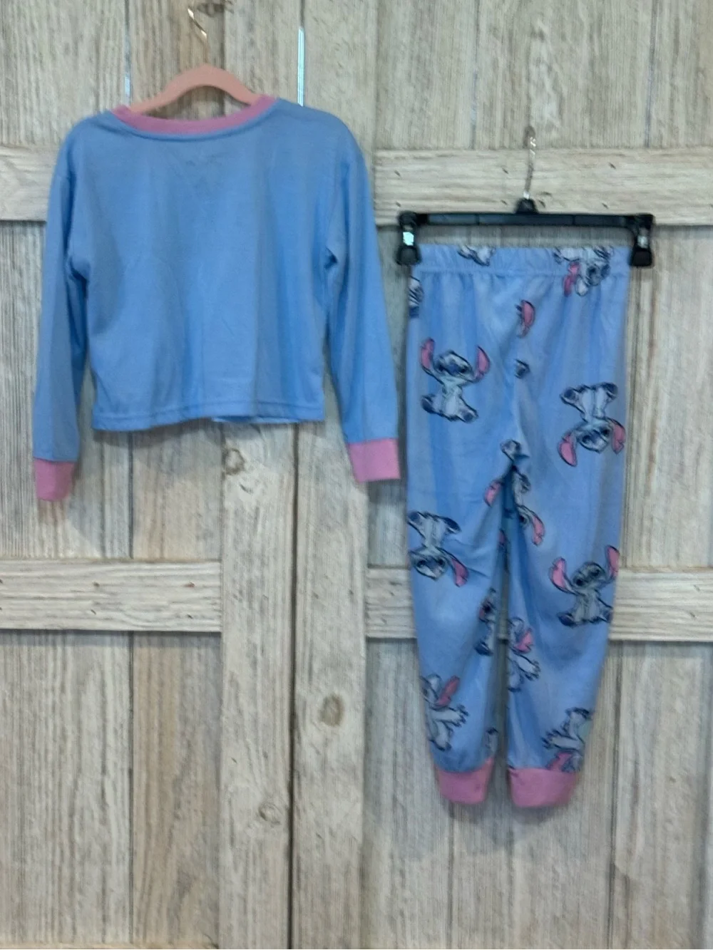 Disney Kids Blue Stitch Print Pajama Set with Pink Trim Sz 6/6X